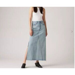 NEW Levi's Women's 26 Denim Maxi Skirt Button Fly & Raw Hem